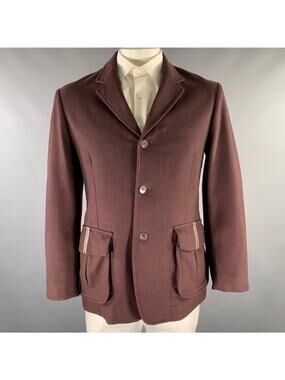 RYAN ROBERTS Size 40 Burgundy Embellishment Wool Cashmere Nylon Coat